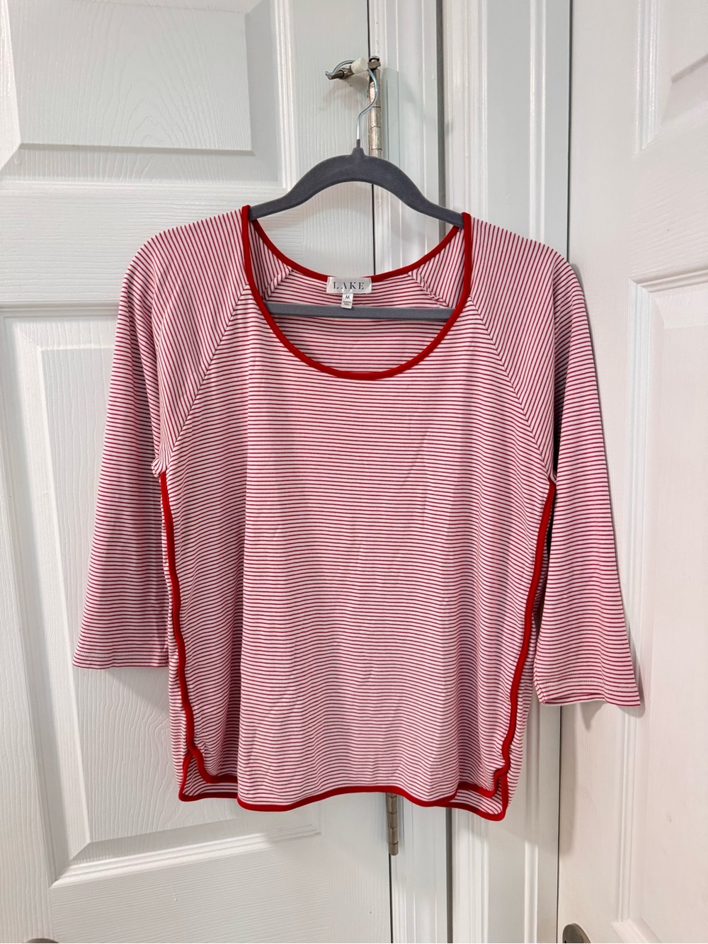 Lake Pajamas Pima Long 3/4 Sleeve Scoop Neck PJ Top women’s size M striped red